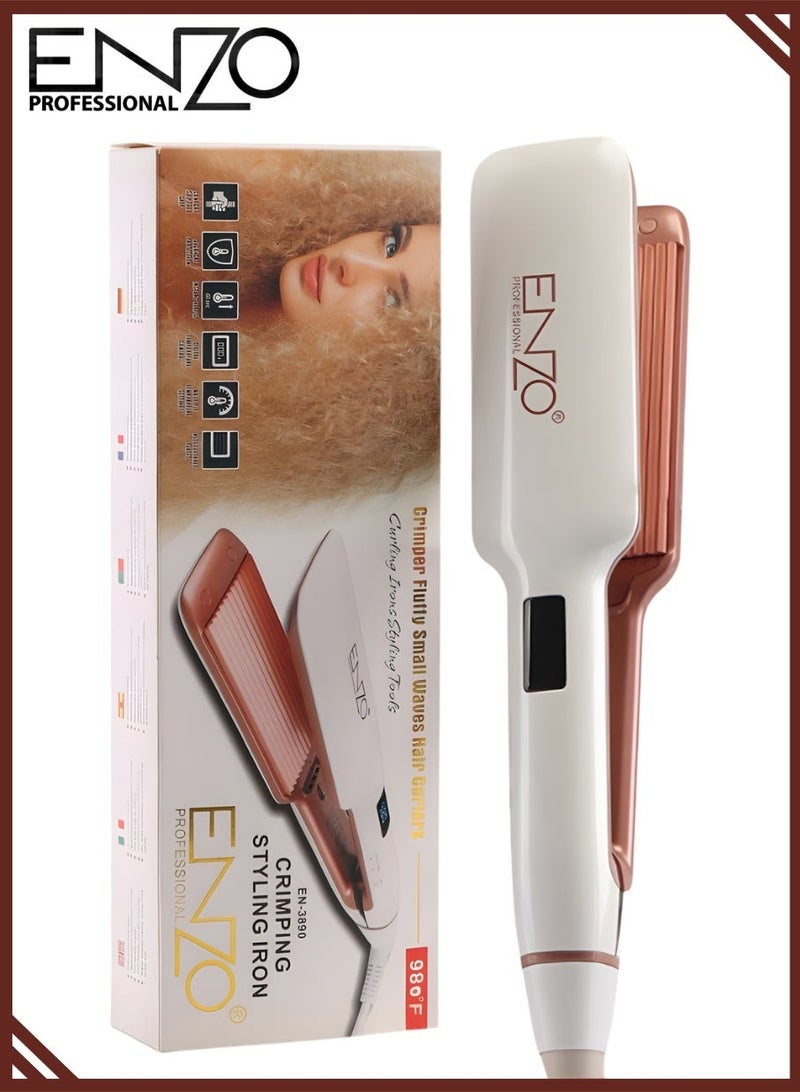 إنزو جهاز تجعيد الشعر السيراميكي ENZO EN-3890 - جهاز تصفيف شعر احترافي ثلاثي الأبعاد لتجعيد الشعر وتصفيفه على شكل ذرة، مزود بشاشة رقمية لعرض حجم الشعر وملمسه. - Image 1